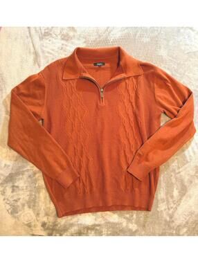 Malbon Men’s Knit Collared Quarter Zip Sweater Orange Size Small Golf Casual